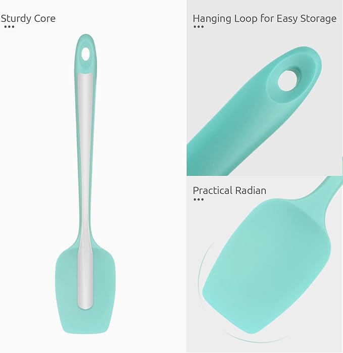 U-Taste Silicone Cooking Spoon Spatula: 480ºF Heat Resistant Food Grade 11.38" Flexible Rubber Kitchen Spoonula, Seamless Pastry Bowl Scraper for Mixing Scraping in Nonstick Cookware (Aqua Sky)