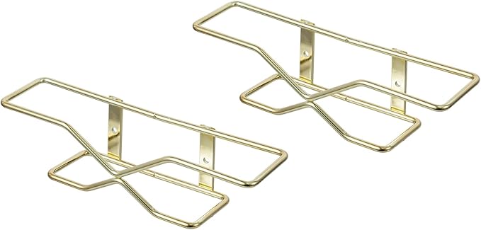 MyGift Deluxe Wall Mounted Brass Tone Metal Wire Vertical Hanging Plate Holder Rack, Decorative Modern Minimalist Hangers for 10 Inch Collectible Plates, Set of 2