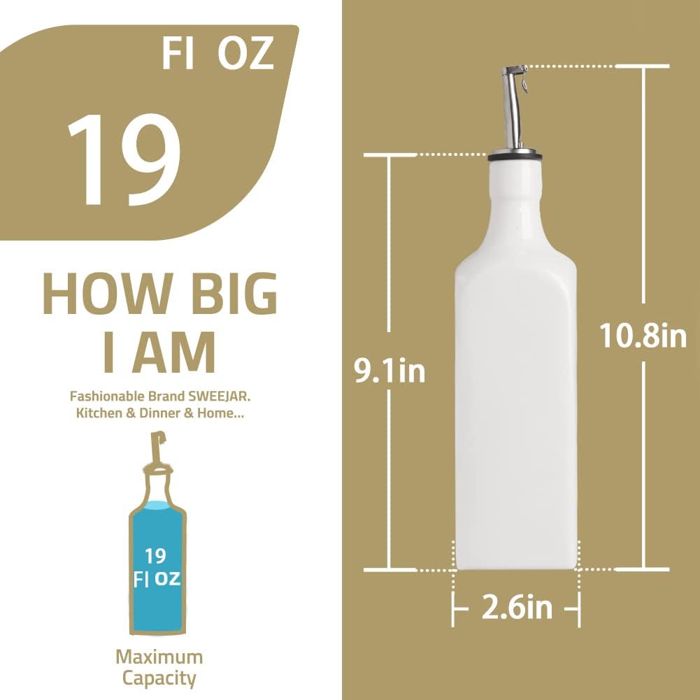 Sweejar 19 Fl Oz Ceramic Olive Oil Dispenser Bottle with Spout, Large Oil Dispenser for Kitchen, Opaque EVOO Oil and Vinegar Cruet for Cooking, Oil Container for Avocado Oil, Pack of 1 (Fog blue)