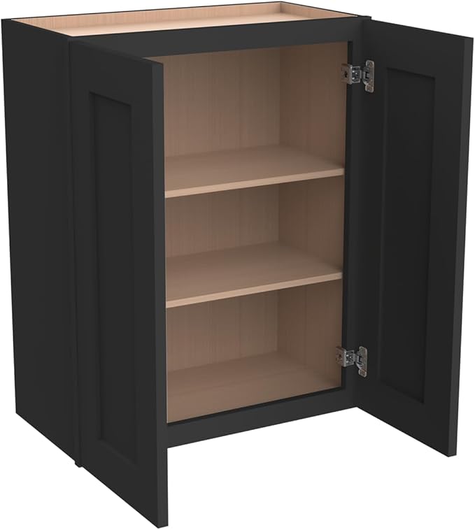 Wall-Mounted Cabinet – Solid Wood Shaker Style Medicine Cabinet with Adjustable Shelves & Soft-Close Doors for Bathroom, Kitchen, and Office Storage (Charcoal Black, 39" W x 12" D x 30" H)