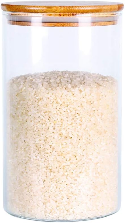 Glass Rice Storage Containers, 60 FL OZ (1800ml) Kitchen Food Jars with Airtight Lid, Stackable Clear Pantry Canister for Coffee Bean, Pet Treat, Flour, Loose Tea and More