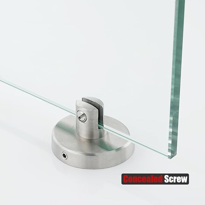 JQK Bathroom Glass Shelf, Tempered Glass Shower Storage 8 by 5 inches, 304 Stainless Steel Brushed Finish Wall Mount 2 Pack, TGS101L8-BN-P2