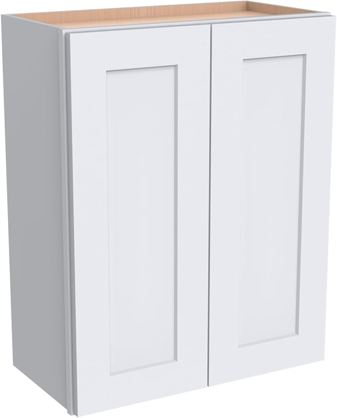 Wall-Mounted Cabinet – Solid Wood Shaker Style Medicine Cabinet with Adjustable Shelves & Soft-Close Doors for Bathroom, Kitchen, and Office Storage (White, 27" W x 12" D x 42" H)