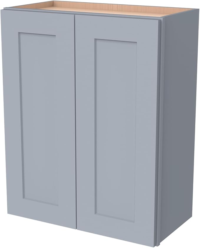 Wall-Mounted Cabinet – Solid Wood Shaker Style Medicine Cabinet with Adjustable Shelves & Soft-Close Doors for Bathroom, Kitchen, and Office Storage (Grey, 33" W x 12" D x 42" H)