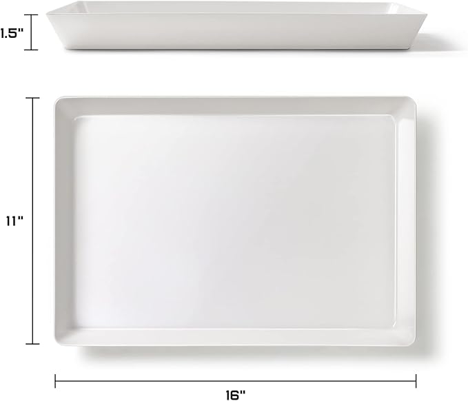 6 Pack, 16" x 11" Large White Serving Trays Set - Reusable Plastic Serving Platters for Cookie, Appetizer, Charcuterie, Snack, Dessert, Party Food Display - Stackable Kitchen CounterTop Tray, BPA Free