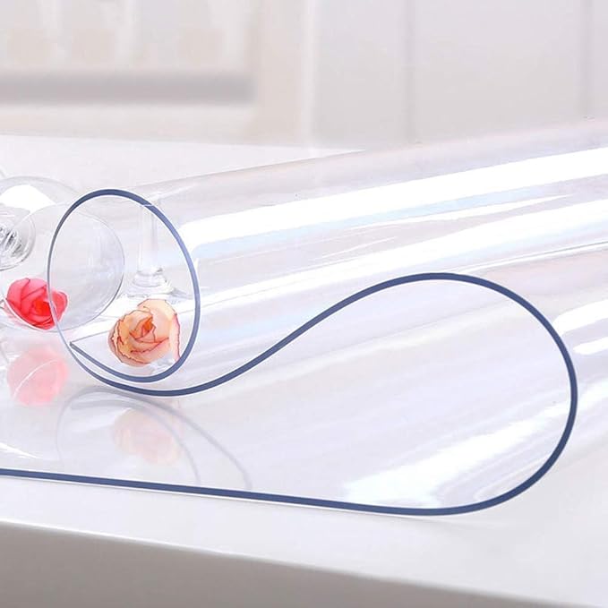 NECAUX Custom 46 x 120 Inch Clear Table Cover Protector, 1.5mm Thick Wood Grain Transparent Table Pad Non-Slip Tablecloth Plastic Protective Pad for Dining Room Table Conference Table Meeting Table