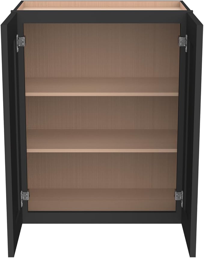 Wall-Mounted Cabinet – Solid Wood Shaker Style Medicine Cabinet with Adjustable Shelves & Soft-Close Doors for Bathroom, Kitchen, and Office Storage (Charcoal Black, 27" W x 12" D x 30" H)
