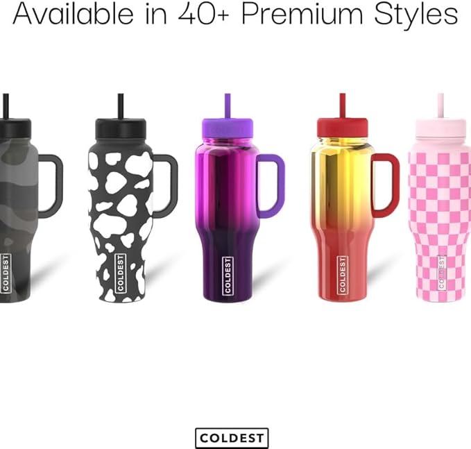 Coldest Tumbler with Handle and Straw - 100% Spill Proof Tumbler with Straw (3 Lids) - Stainless Steel Insulated Leakproof Tumblers for Women & Men - Cup Holder Friendly - 46 oz (Tour De Nova)