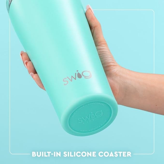 Swig Life 32oz Insulated Tumbler, Travel Coffee Tumbler with Lid, Cup Holder Friendly Travel Coffee Mug, Stainless Steel, 32 oz, Reusable Insulated Mug with Lid (Scoop There It Is)