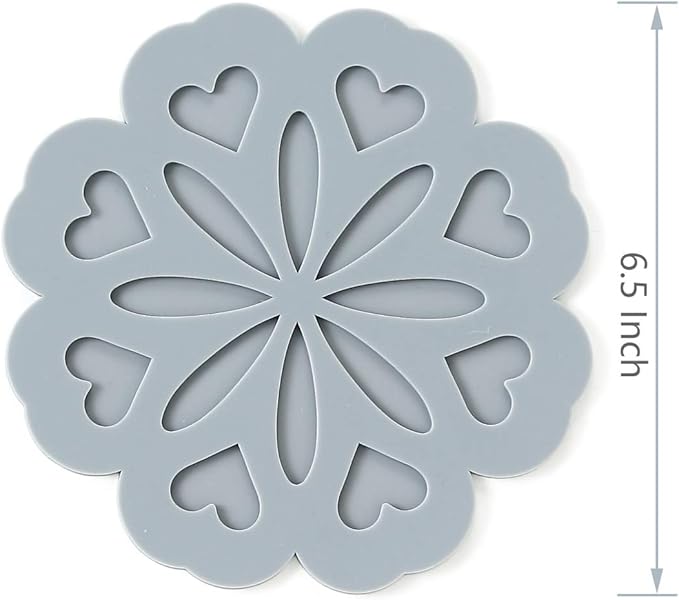 Set of 4 Silicone Trivet Mat - Hot Pot Holder Hot Pads for Table & Countertop - Trivet for Hot Dishes - Non-Slip & Heat Resistant Modern Kitchen Hot Pads for Pots & Pans, Grey