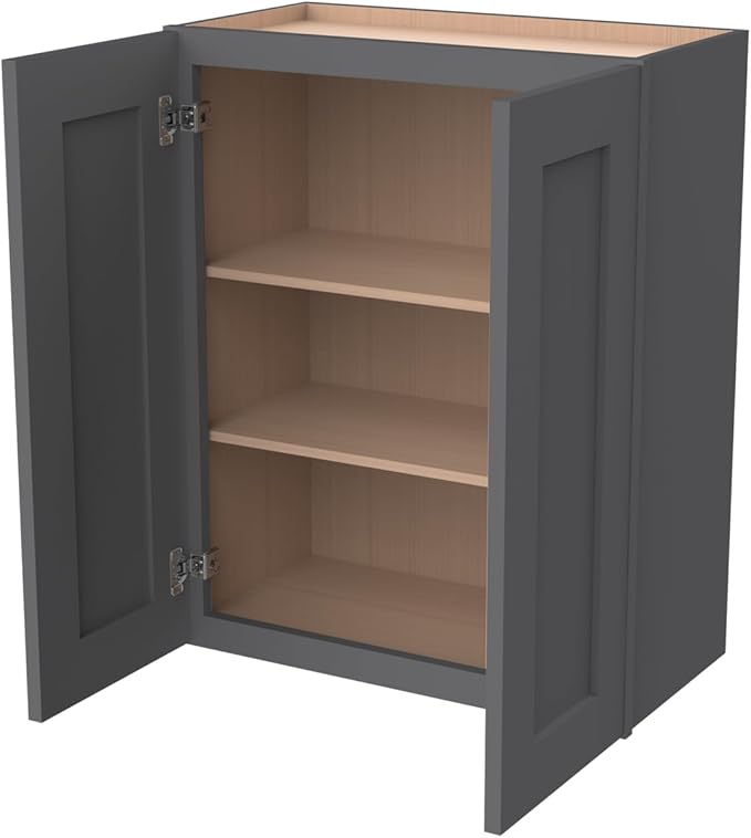 Wall-Mounted Cabinet – Solid Wood Shaker Style Medicine Cabinet with Adjustable Shelves & Soft-Close Doors for Bathroom, Kitchen, and Office Storage (Pebble Gray, 33" W x 12" D x 36" H)