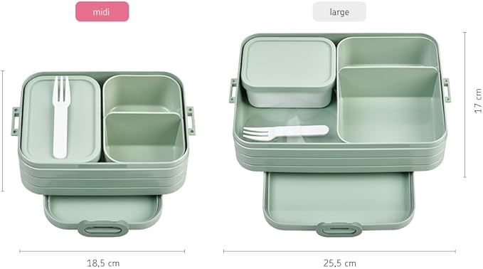 Mepal Bento Box Midi - Lunch Box with Bento Box - for 2 Sandwiches or 4 Slices of Bread - Lunch Box for Sandwiches, Small Snacks & Left Overs - Lunch Box Adults - Nordic sage