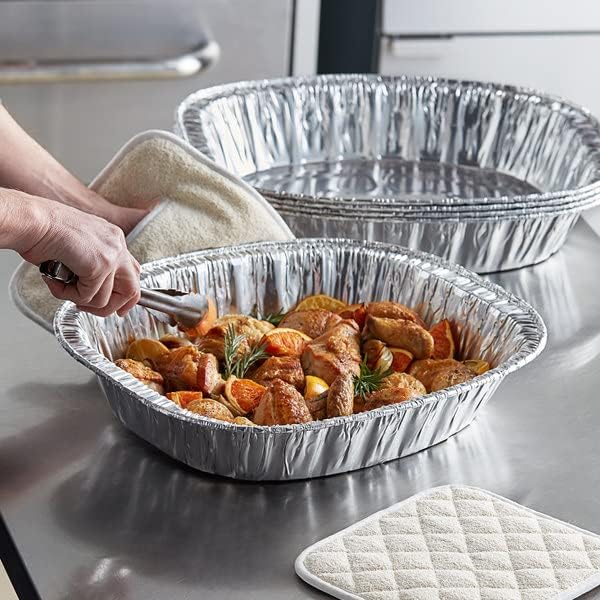 Disposable Oval Roasting Pan - Durable Turkey Roaster Pans Extra Large, Heavy-Duty Aluminum Foil, Deep, Oval Shape for Chicken, Meat, Brisket, Roasting, Baking, Recyclable (50)