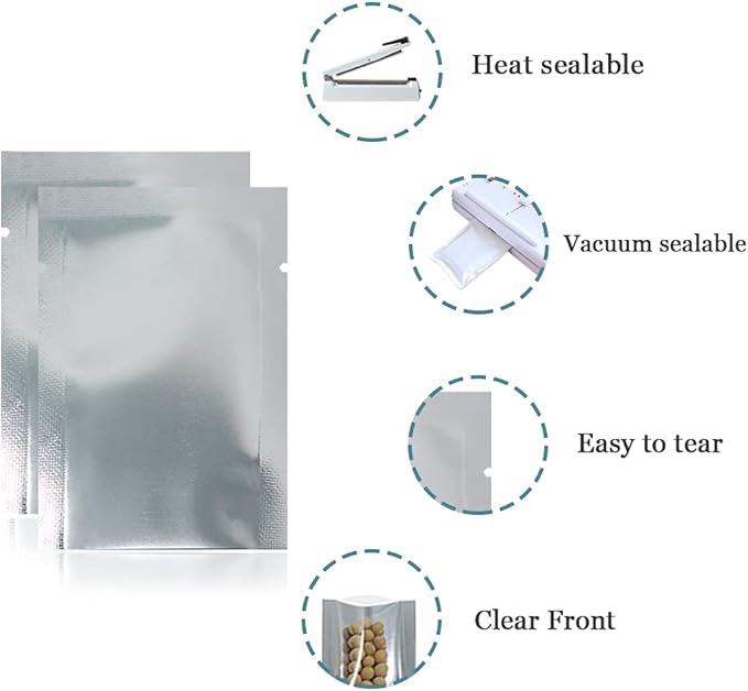 Silver Aluminum Foil Pouch Heat Seal Plastic Open Top Flat Vacuum Packing Mylar Bag Food Small Sample Mylar Storage (200, 7x10cm(2.7x3.9 inch))