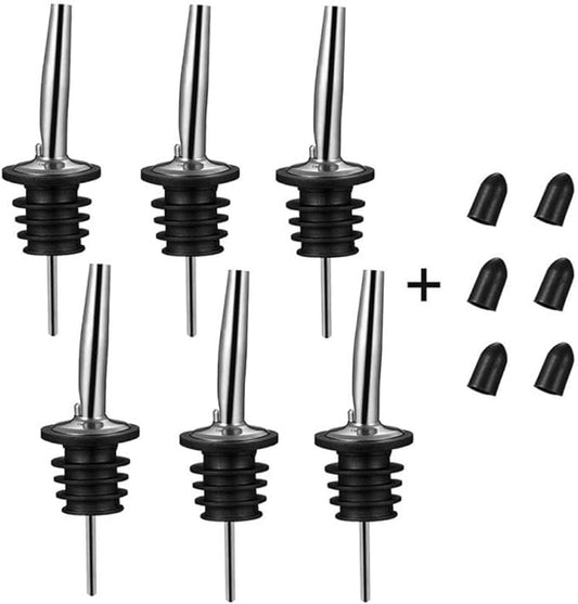 6PCS Liquor Bottle Pourers, Stainless Steel Olive Oil Spouts, Bottle Pourers for Alcohol, Olive Oil, With Dust Caps Liquor Pour Spout