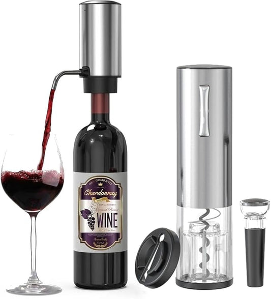 4-in-1 Rechargeable Electric Wine Opener Set with Aerator, Vacuum Stopper & Foil Cutter – Stainless Steel Portable Wine Bottle Opener Kit for Home Bar & Gifting