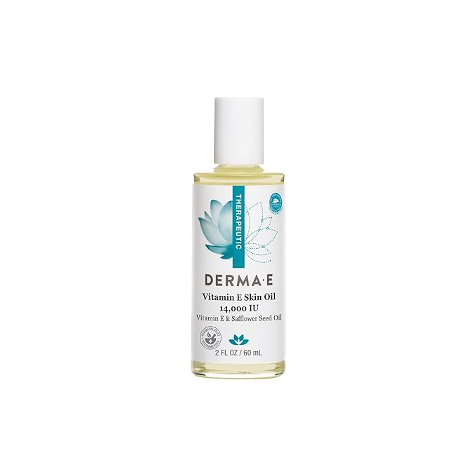 Derma E Vitamin E Skin Oil - 14,000 IU Safflower Face Oil – Hypoallergenic, Fragrance Free Facial Skin Care - Nourishes and Conditions, 2 fl oz
