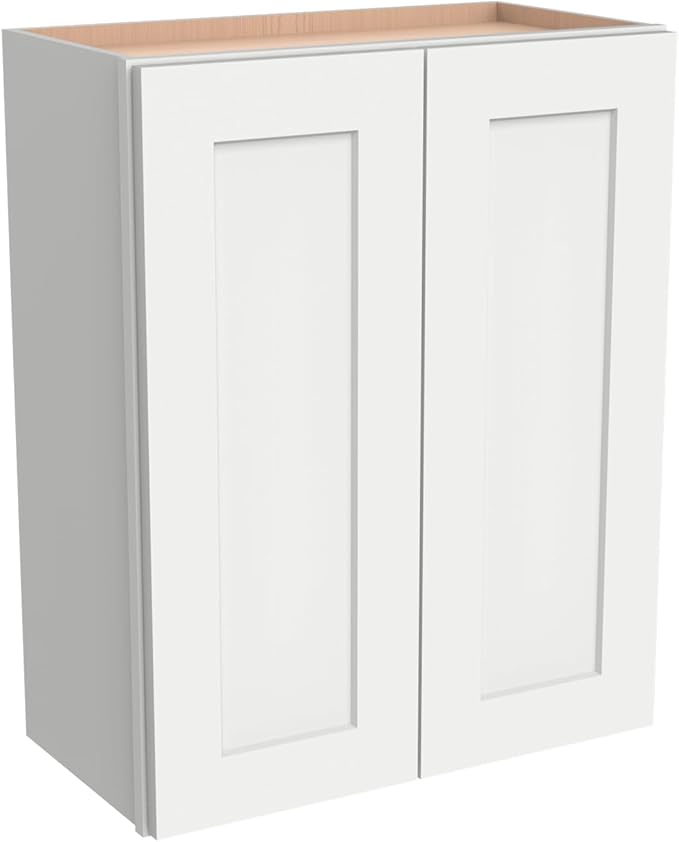 Wall-Mounted Cabinet – Solid Wood Shaker Style Medicine Cabinet with Adjustable Shelves & Soft-Close Doors for Bathroom, Kitchen, and Office Storage (Origami White, 42" W x 12" D x 30" H)