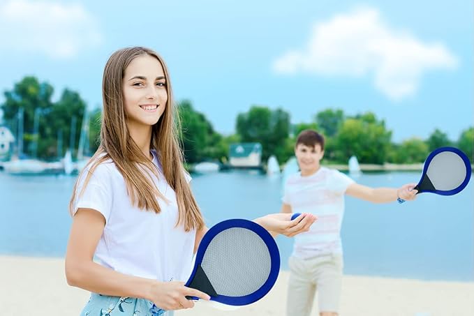 Badminton Set with 2 Rackets, Beach Ball and Birdie - Assorted Colors - Light Paddle Ball Tennis Racket Outdoor Games Beach Toy Set 5135