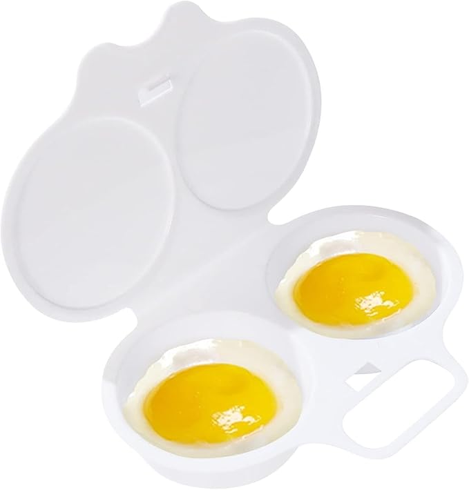 White Egg Poacher, Microwave Egg Boiler Poacher, Microwave Egg Poacher, 2 Cavity Nonstick Poached Egg Maker With Lid, Egg Cooker, Double Drain Poached Cups Specialty Cookware