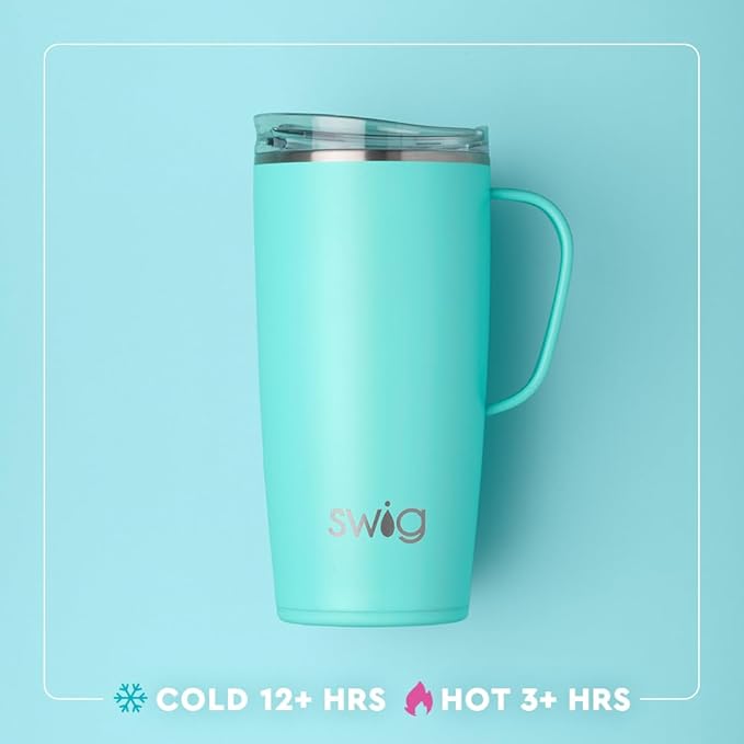 Swig Life 22oz Travel Mug, Insulated Tumbler with Handle and Lid, Travel Coffee Mug, Cup Holder Friendly, Stainless Steel 22 oz Tumbler, Reusable Insulated with Lid (Jockey Club)