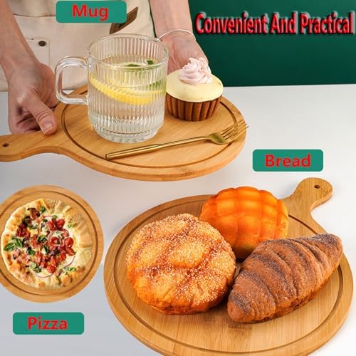 Pizza Serving Board Tray Set of 8, Wooden Lightweight Handles, Up to 13 Inches, Pizza Making Storage, Perfect for Parties and Gatherings,Light Brown,13inch