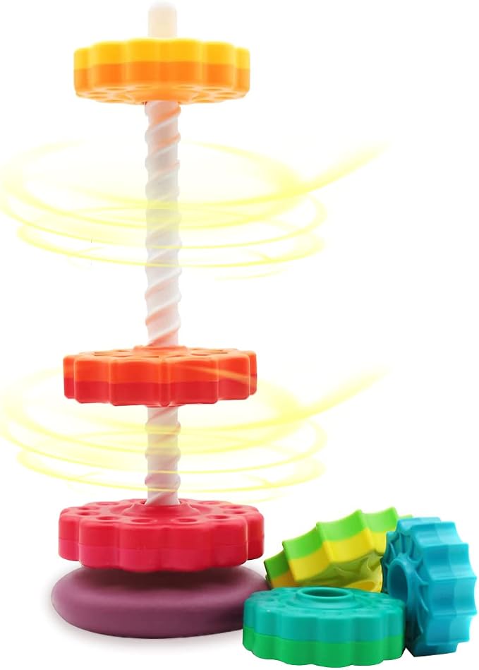 LUCKFUTURE Educational Spinning Stacking Toys, Rainbow Stacking Rings Baby Toy, Montessori Sensory Learning Toy for Girls and Boys Toddlers Toys for 1-3 Year Old