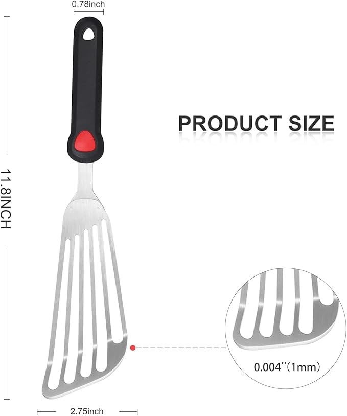 KSENDALO 13.15" Fish Spatula Stainless Steel with Silicone Handle, Flexible Slotted Egg Spatula with Thin Blade for Easier Cooking Flipping Frying Grilling Egg Fish Meat or more