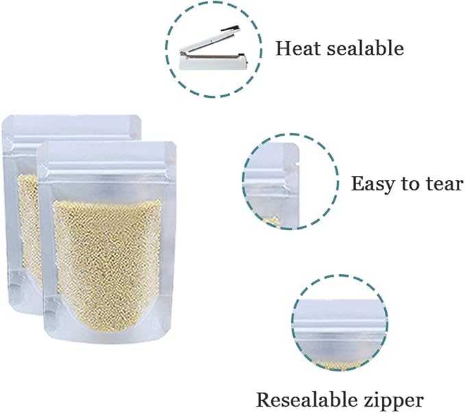 PABCK 100 Pcs 6.3x9.4 inch Resealable Stand Up Bags Matte Clear Zipper Lock Heat Seal Pouches with Tear Notch for Zip Food Storage Lock Packing