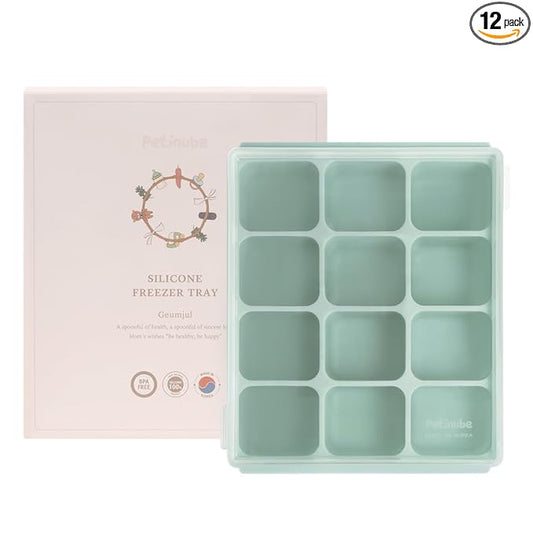Baby Food Storage Silicone Cubes with Clip-On Lid Freezer Tray Baby Food Soups Purees Ice Easy and Safe Design Made in Korea (12 Ocean Blue)