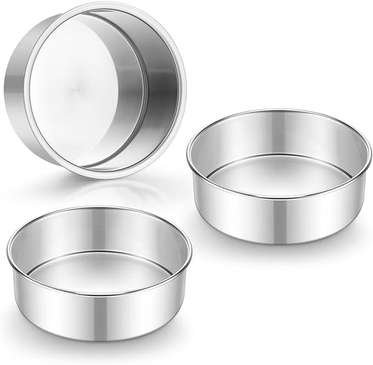 E-far 5 Inch Cake Pan Set of 3, Stainless Steel Small Round Baking Pans Tins for Layer Smash Birthday Cakes, Dishwasher & Oven Safe, Healthy & Non-toxic, Leak Proof & Mirror Polished