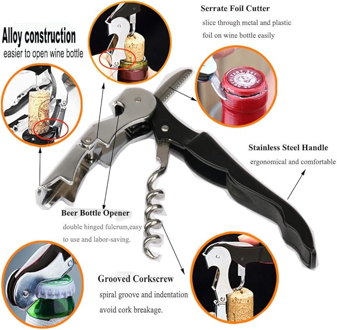 Professional Waiter Corkscrew Wine Openers Set, Heavy Duty Stainless Steel Hinges Wine Key for Restaurant Waiters, Sommelier, Bartenders