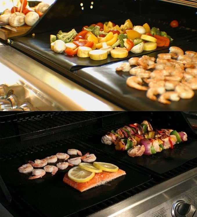 RENOOK Grill Mats for Outdoor Grill, Set of 10 Grill Mat for Gas Grill, 100% Non-Stick BBQ Sheets for Grilling, 15.75 X 13 Inch