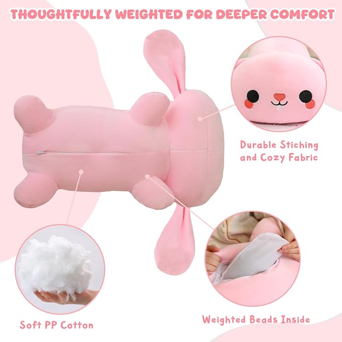 TOYSYM Weighted Stuffed Animals, 3.74 lbs Bunny Stuffed Animal with Weighted Beads, Cute Plush Toy Pillow Gifts for Adults Kids Boys Girls