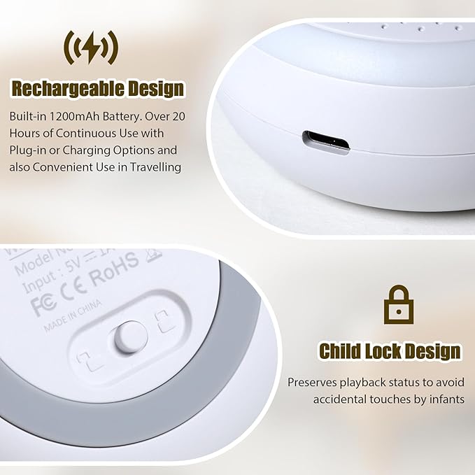 Sound Machine for Baby – White Noise Sound Machine with Night Light for Baby Nursery – Portable Sleep Machine with Rain Sounds, Sleep Music & Relaxing Sleep Aid
