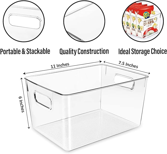 Clear Plastic Storage Bins, Pantry Organizers and Storage or Kitchen Organization and Storage Containers Bins for Organizing, Fridge, Freezer, Bathroom, Pantries, Refrigerator, Cabinet Organizer Bin