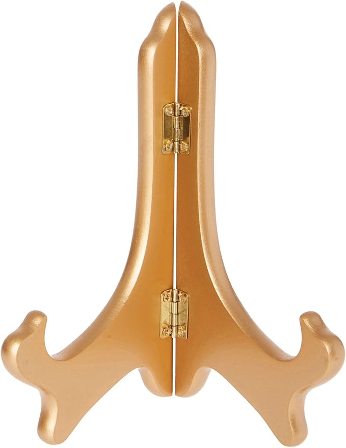 Bard's Hinged Gold-toned MDF Wood Plate Stand, 7" H x 6" W x 4.25" D (7" - 9" Plates), Pack of 2