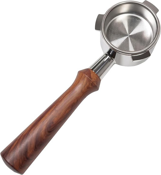54mm Bottomless Portafilter for Breville Barista Express/Pro/Touch/Bambino18-21g Precision Basket, Stainless Steel 304 Filter Basket, Naked Portafilter for Espresso Extraction(54mm Walnut)
