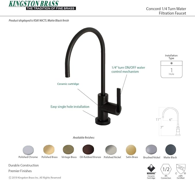 Kingston Brass KS8193CTL 1/4 Turn Water Filtration Faucet, Antique Brass,5-7/8" in Spout Reach