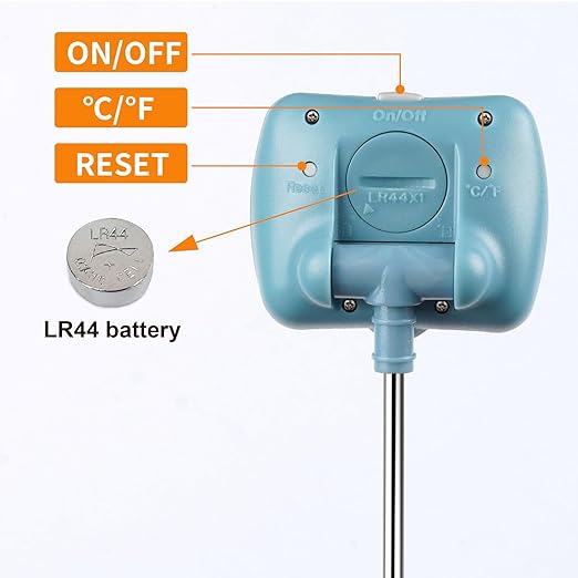 Digital Candy Thermometer with Adjustable Display, 304 Stainless Steel Probe, -58°F~572°F, Blue Body, Includes 2 Pot Clips & Heat-Insulating Pad for Sugar Syrup, Jam, Chocolate, Frying Oil