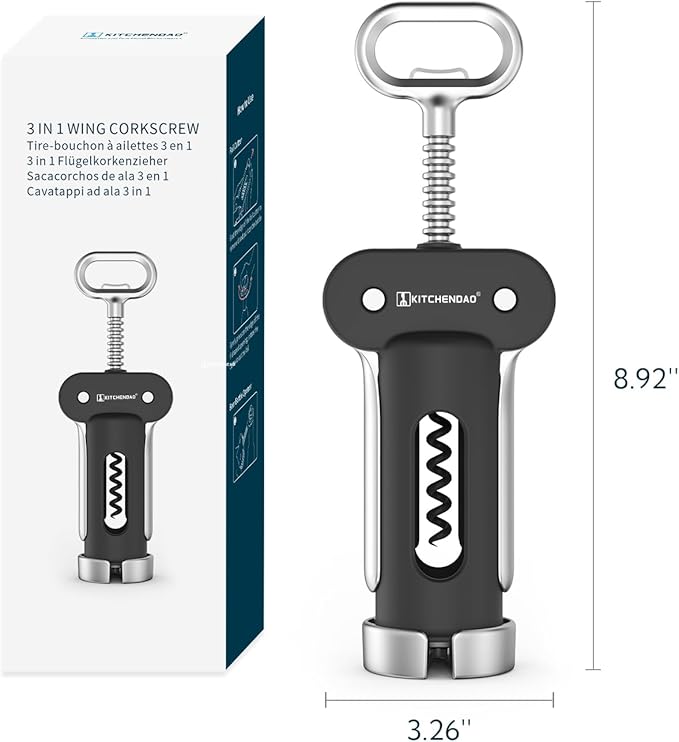 KITCHENDAO 2-in-1 Vacuum Wine Stopper and Luxury 3 in 1 Wine Opener