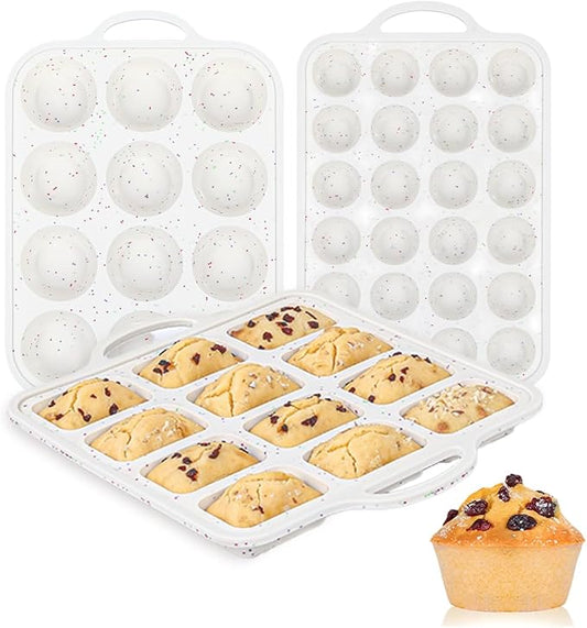 CAKETIME Metal Reinforced Bakeware Set, Silicone Muffin Pans for Baking Nonstick with Handle,12 & 24 Cup Muffin Pans and 12-Cup Mini Loaf Pan, BPA Free