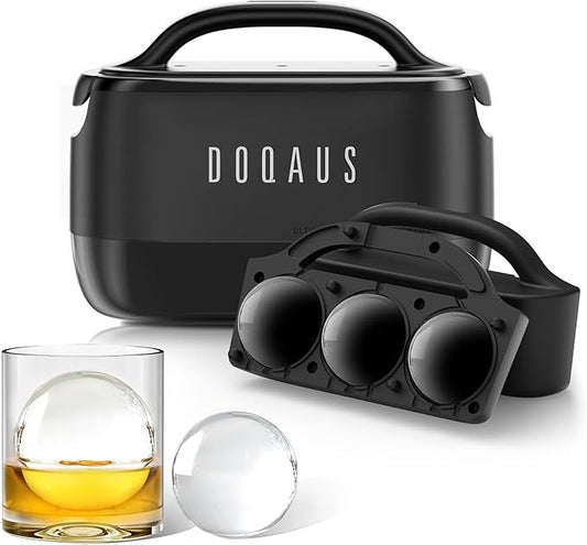 DOQAUS Clear Ice Ball Maker, 2.5 Inch Clear Ice Cube Maker, 2-in-1 Mold Creates 7 Spheres & Cubes for Whiskey, Slow Melting Round Ice Cube Mold for Cocktails & Home Bar Gifts