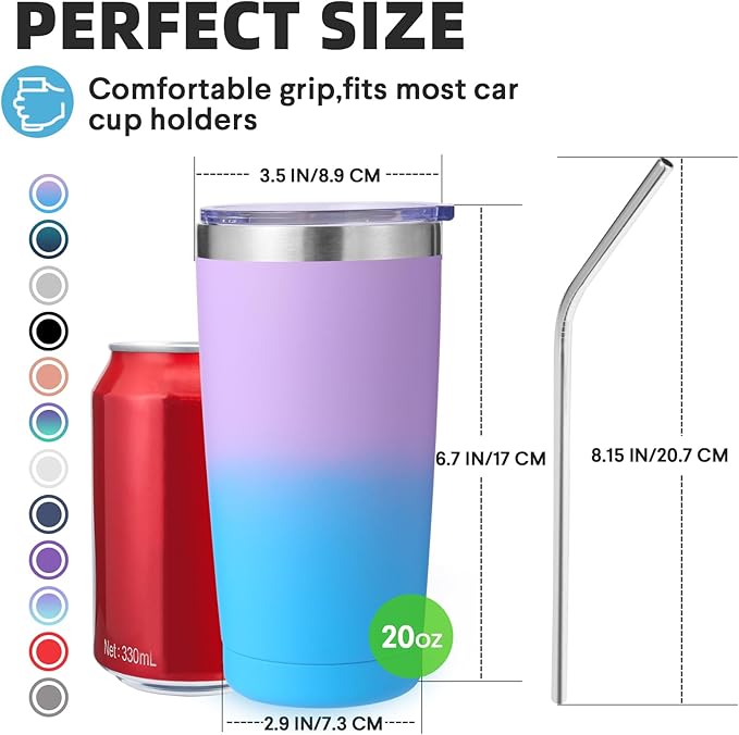 Volhoply 20oz Stainless Steel Tumbler with Lid and Straw Bulk 4 Pack,Double Wall Insulated Travel Iced Coffee Mug Fits Cup holder,Powder Coated Cups for Hot/Cold Drinks,Gifts for Women（lavender,4 Set）