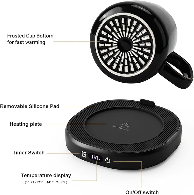 Coffee Mug Warmer & You are Awesome Mug Set, Electric Cup Warmer with Auto Shut Off, 4 Temperature Setting Smart Beverage Warmer, 8-Hours Auto Shut Off (Black Awesome Mug)