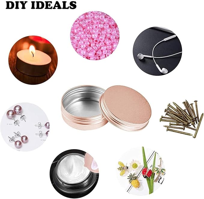 4 Ounce Aluminum Tin Jar with Screw Cap 120mL Tin Cans Refillable Containers for Cosmetic, Lip Balm, Cream, Lotion, Balms, Spices, Salve, Rose Gold 12 Pcs
