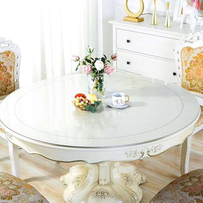 Wadrac Custom Thick Clear PVC Table Top Protector Mat Plastic Table Pad Cover Circle Folding Easy Clean Wooden Furntiure Coffee Dining Room Protective Table Pad Mat Dia. 46 inch Round