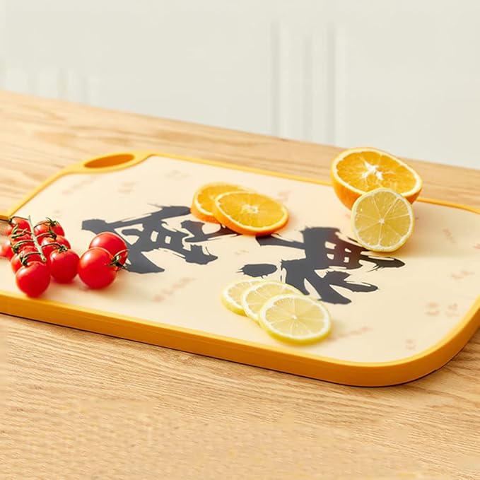 Double Sided Plastic Bamboo Wood Cutting Board Creative Board with Handles for Meat Fish Vegetable Cheese (2 Pack