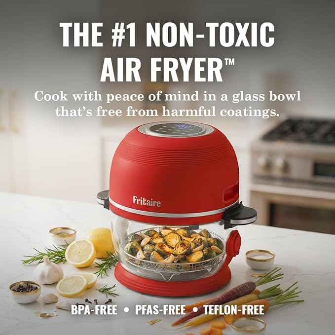 Non Toxic Air Fryer™ Pro | 9-in-1 Glass Air Fryer | Self-Cleaning | 5 Quart | Rotisserie and Tumbler | 400F Vortex For Even Cooking, BPA-Free Teflon Free, Recrisp, Roast, Bake, Black