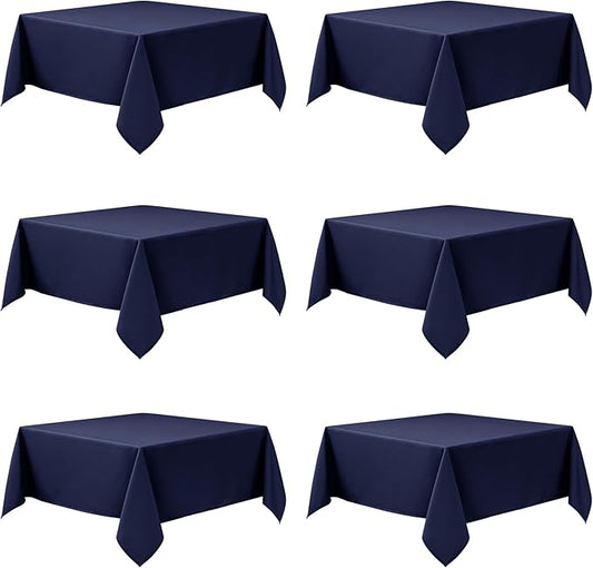 6-Pack Navy Blue Tablecloths for Square Tables, 54 x 54 Inches, Stain-Resistant Polyester Fabric for 2 Foot Tables - Washable Table Covers for Weddings, Banquets, Birthday Parties, Events